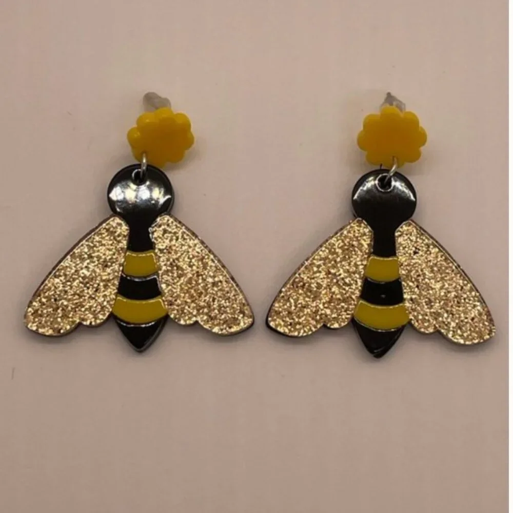 ⭐️❤️ FREE Bee Shimmer Glitter Bug Boho Peasant Hipster Hippie Art Farm Earrings